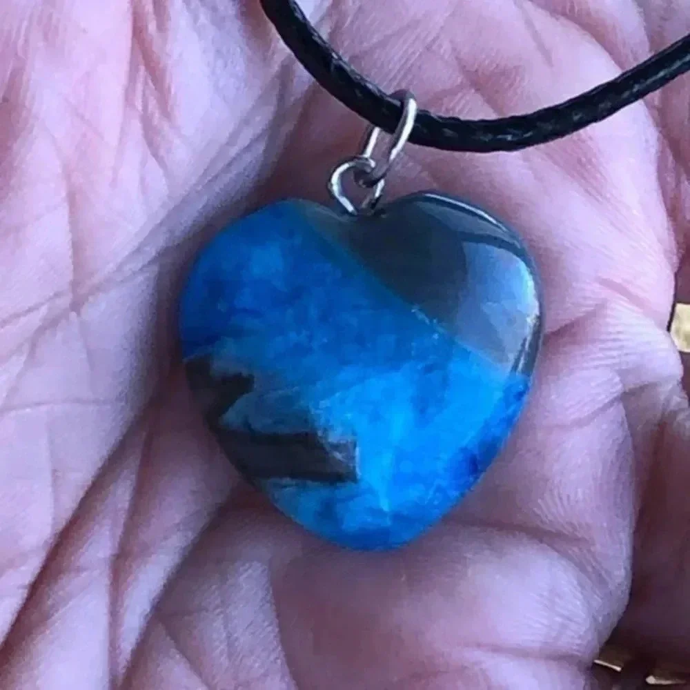 Blue & Gray Dragon Vein Heart Black Waxed Cord Necklace Handmade New NWT